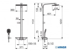 MEDIDAS COLUMNA DUCHA TERMOSTATICA EMOTION WELLFIT HANSA